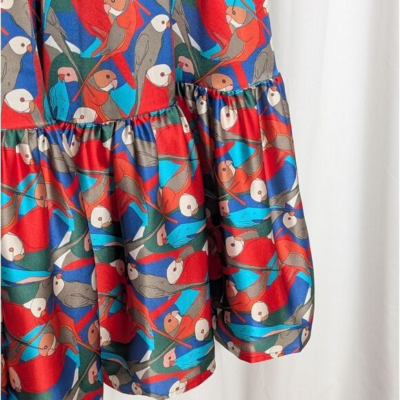 Tucker Juliette Dress Deco Parrot in Silk Stretch Charmeuse Bird Print Midi - Picture 4 of 9